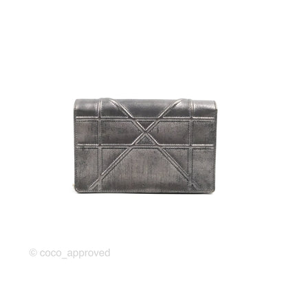 Christian Dior Diorama Wallet on Chain Metallic Distressed Calfskin Silver Hardware