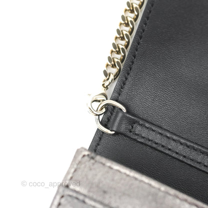 Christian Dior Diorama Wallet on Chain Metallic Distressed Calfskin Silver Hardware