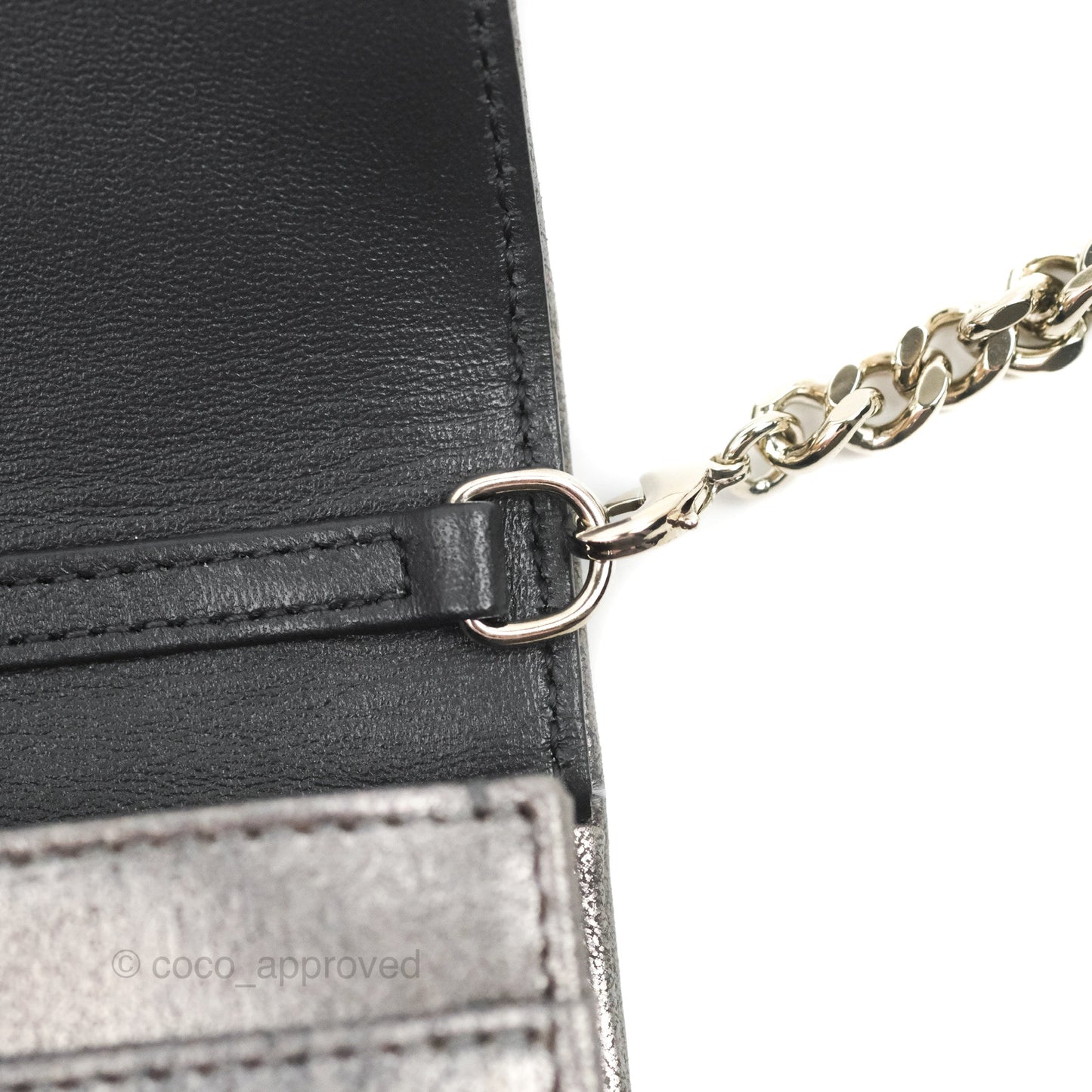 Christian Dior Diorama Wallet on Chain Metallic Distressed Calfskin Silver Hardware