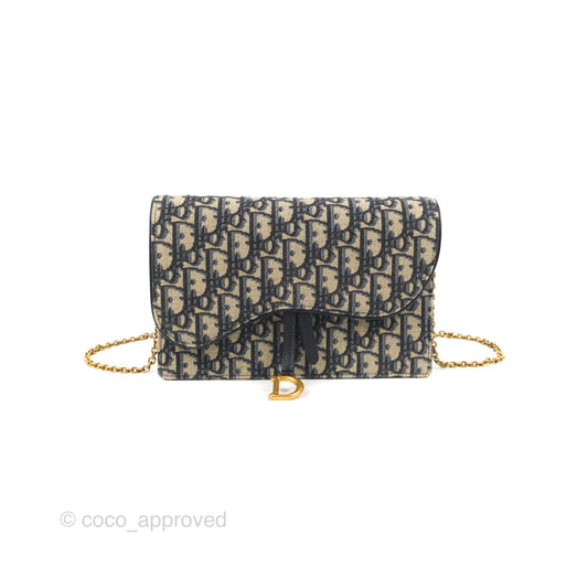 Christian Dior Saddle Chain Pouch Navy Oblique Jacquard