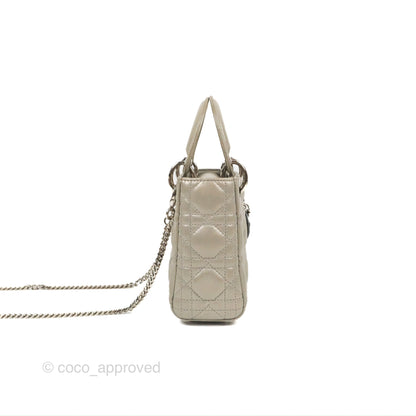Christian Dior Mini Lady Dior Bag Cannage Lambskin Iridescent Grey Gold Hardware