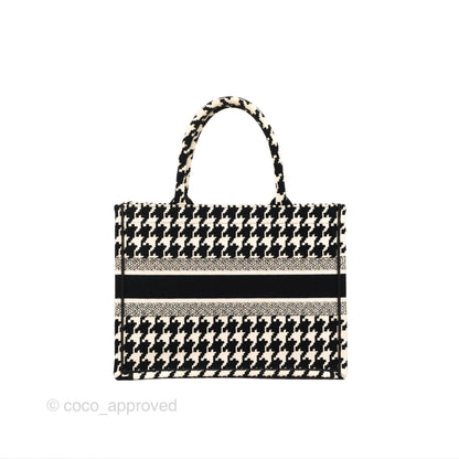Christian Dior Medium(Old Small)Book Tote Houndstooth Embroidery Black/White