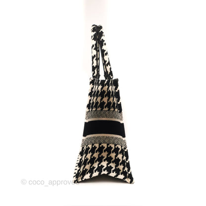 Christian Dior Medium(Old Small)Book Tote Houndstooth Embroidery Black/White