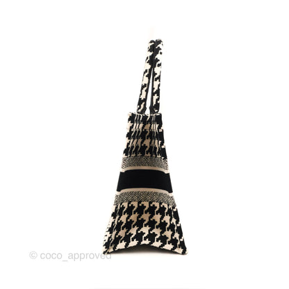 Christian Dior Medium(Old Small)Book Tote Houndstooth Embroidery Black/White