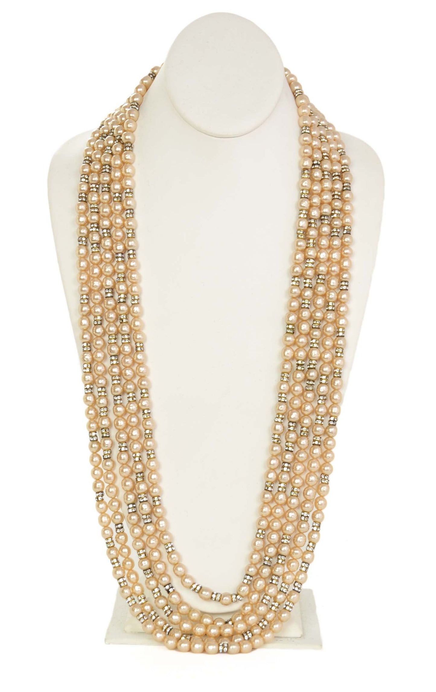 Chanel 1990s Vintage Multi-Strand Pearl & Crystal Necklace