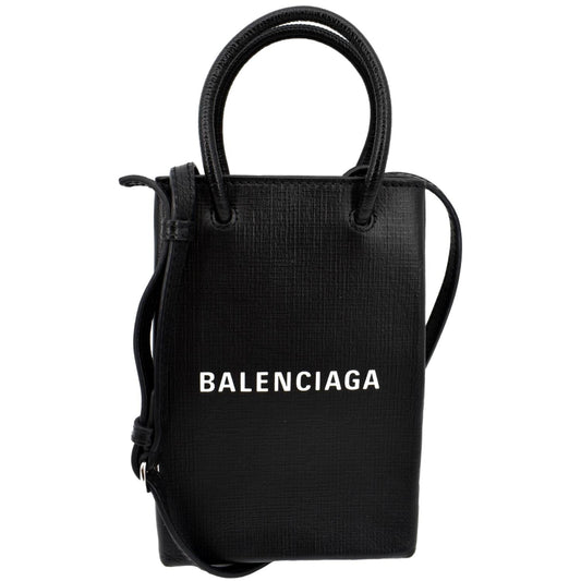 Balenciaga Leather Phone Holder Shopping Crossbody Bag Black