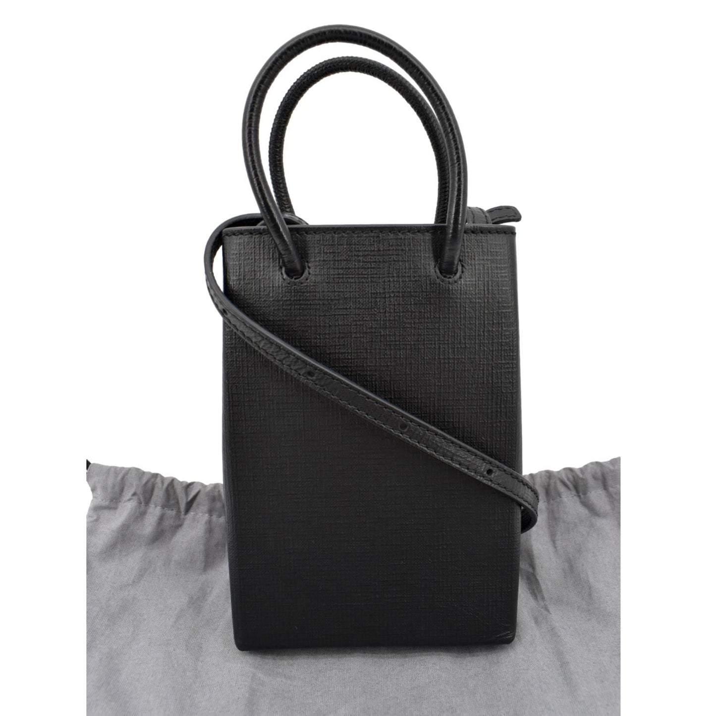 Balenciaga Leather Phone Holder Shopping Crossbody Bag Black