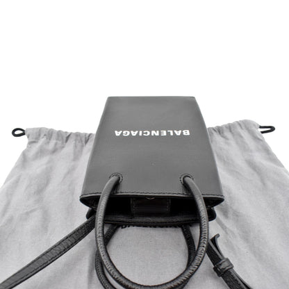 BALENCIAGA Leather Phone Holder Shopping Crossbody Bag Black