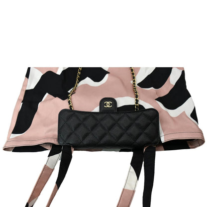 CHANEL Women 2Way Foldable Leather Satchel Crossbody Bag Black