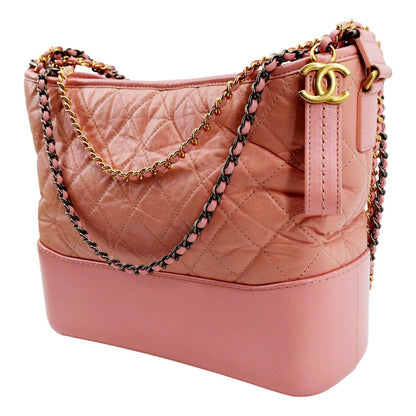 Chanel Gabrielle Medium Aged Calfskin Leather Shoulder Bag Pink