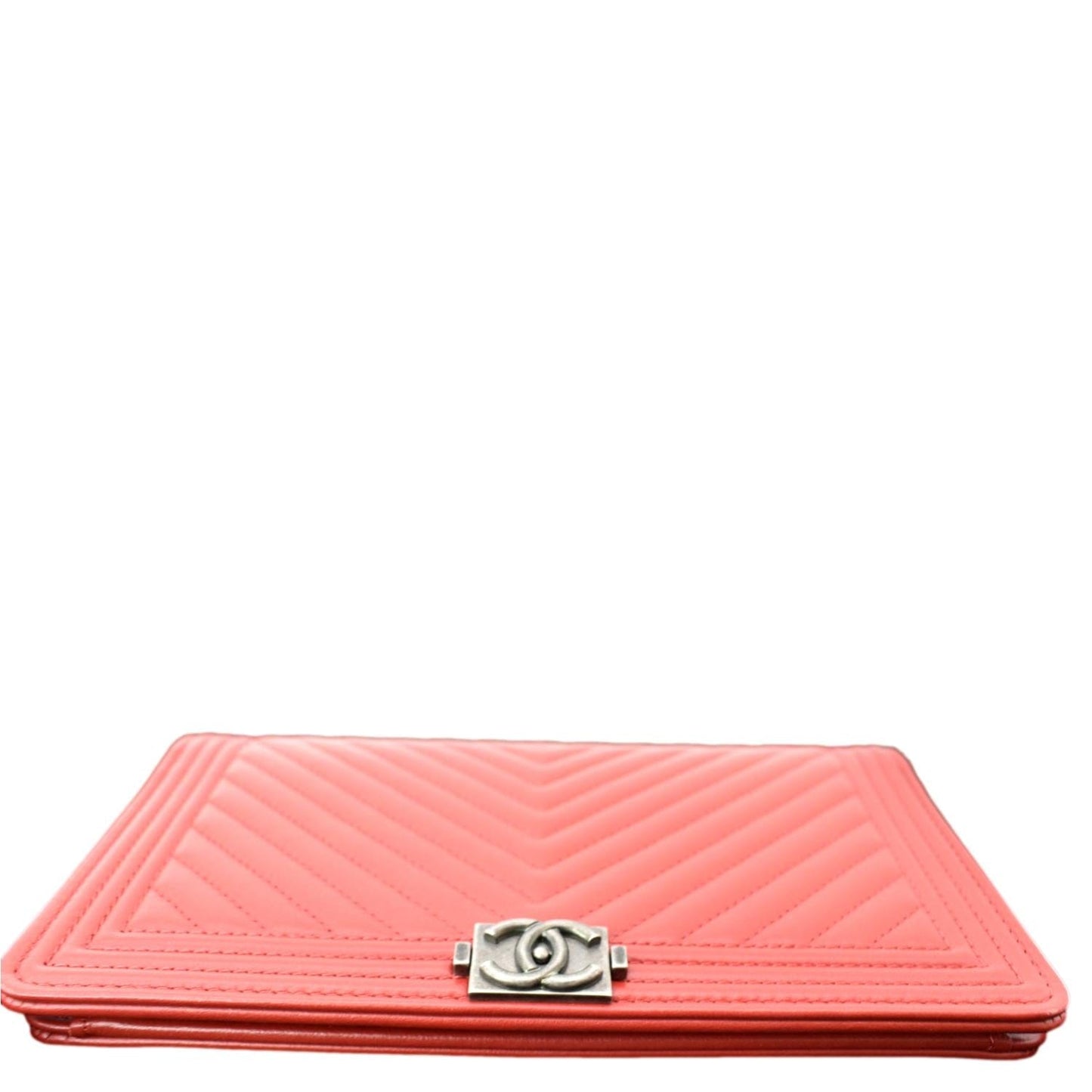 CHANEL Women Long Flap Chevron Leather Wallet Red