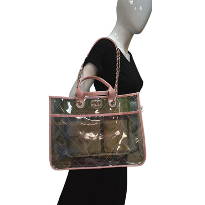 Chanel Coco Splash Lambskin PVC Quilted Shopping Tote Pink