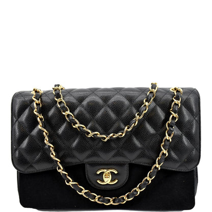 Chanel Jumbo Double Flap Caviar Leather Shoulder Bag Black