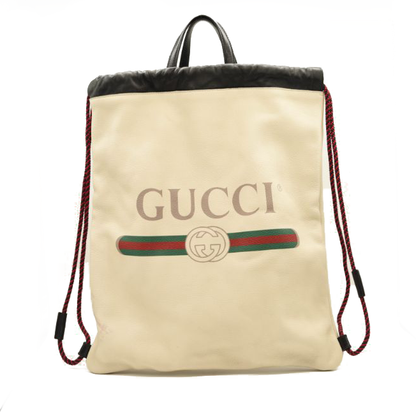 Gucci Calfskin Logo Drawstring Backpack Mystic White