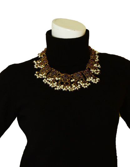 Rare Chanel Vintage 90’s Purple Gripoix & Faux Pearl Statement Necklace