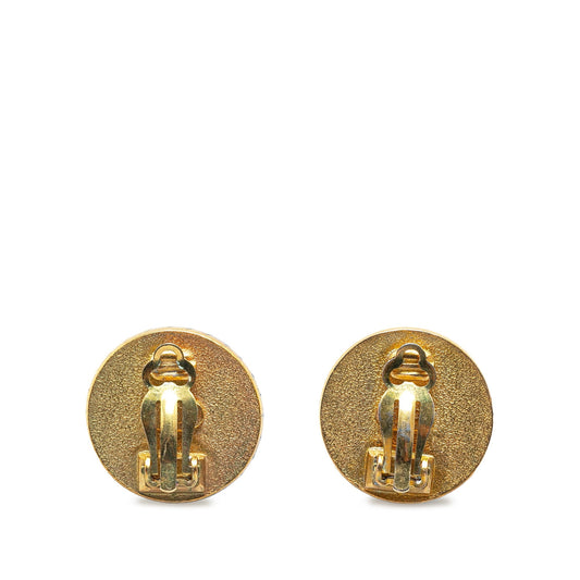 Gold Chanel Gold Plated Acrylic CC Button Clip On Earrings