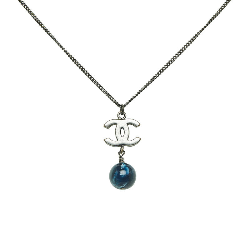 Chanel Silver CC Stone Necklace Metal Necklace in Good condition