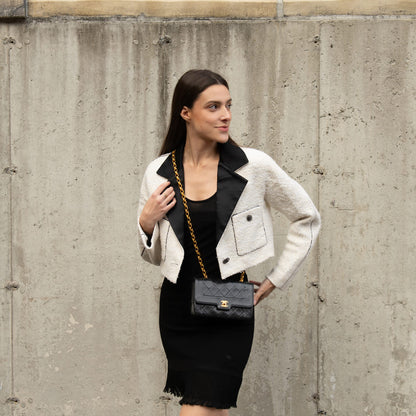 Chanel White & Black Tweed Cropped Jacket Size S | FR 38