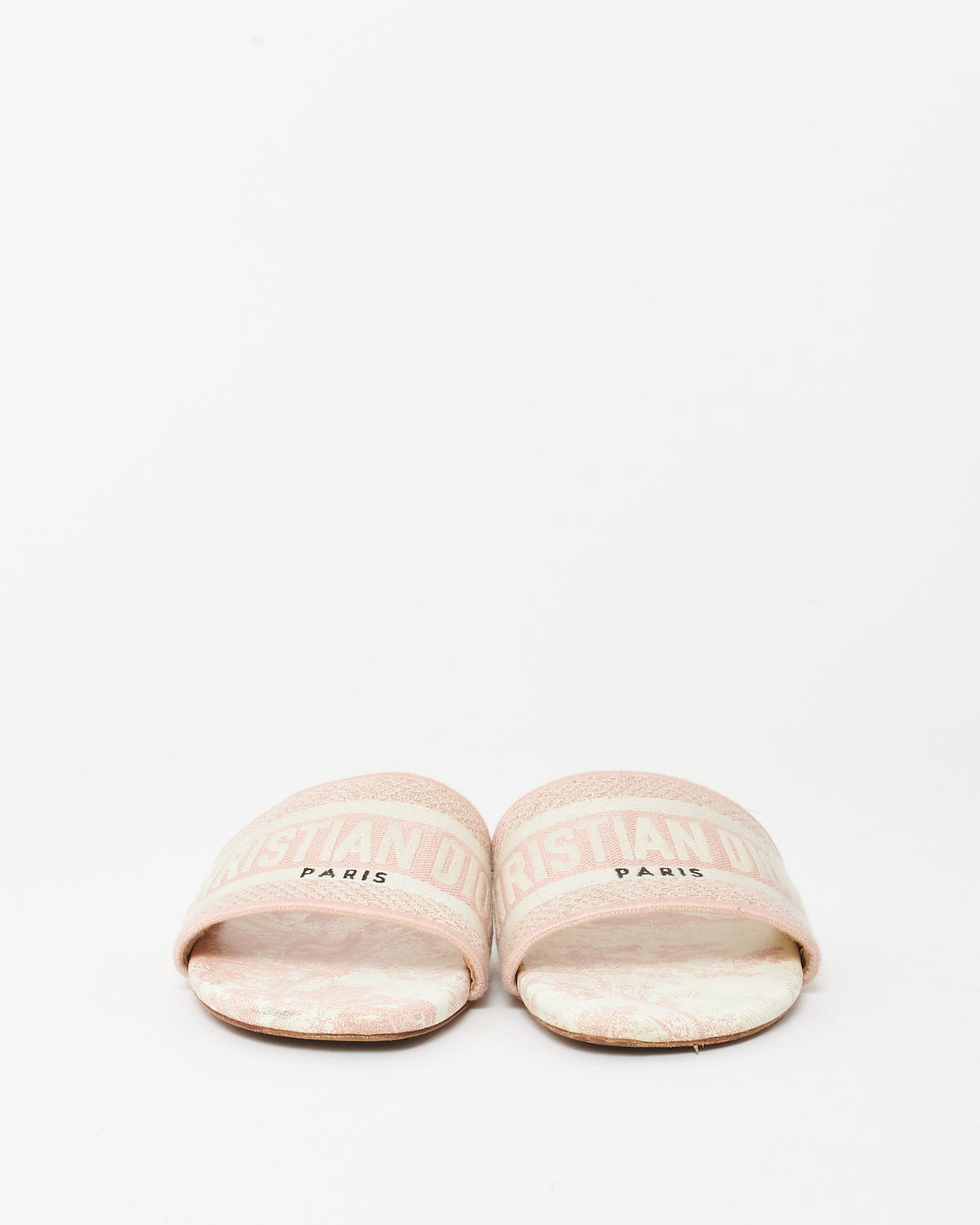Dior Pink Embroidered Cotton and Toile de Jouy Motif DWay Slides - 36