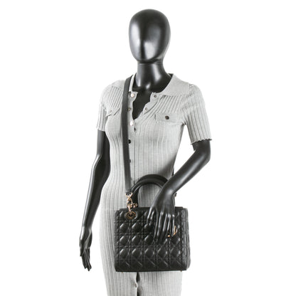 CHRISTIAN DIOR Medium Lady Dior Shoulder Bag - Black