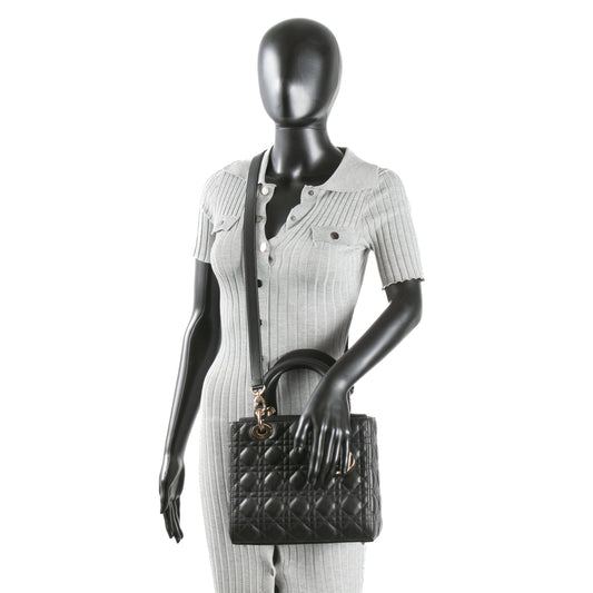 CHRISTIAN DIOR Medium Lady Dior Shoulder Bag - Black