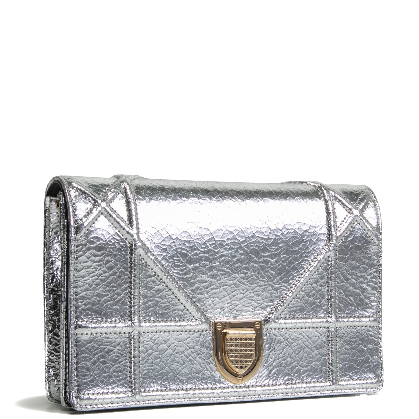 DIOR Diorama Metallic Ceramic Effect Wallet On Chain- Silver