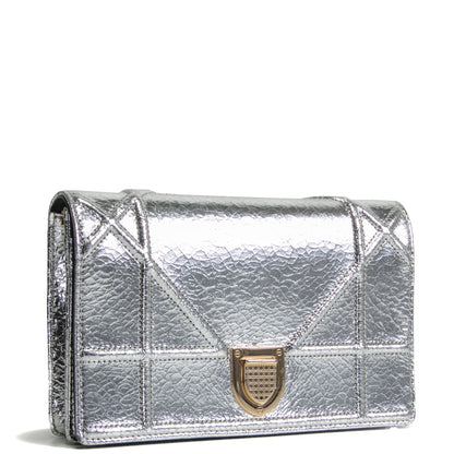 DIOR Diorama Metallic Ceramic Effect Wallet On Chain- Silver