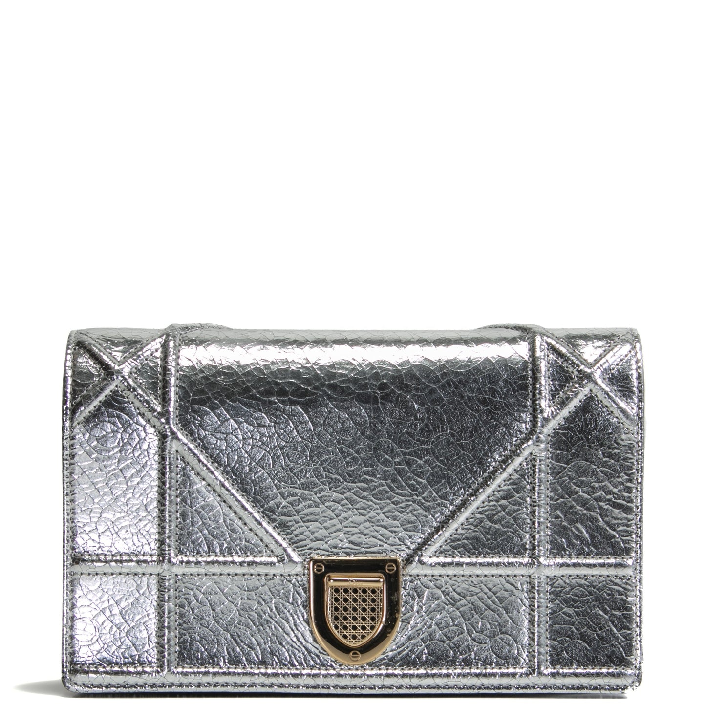 DIOR Diorama Metallic Ceramic Effect Wallet On Chain- Silver