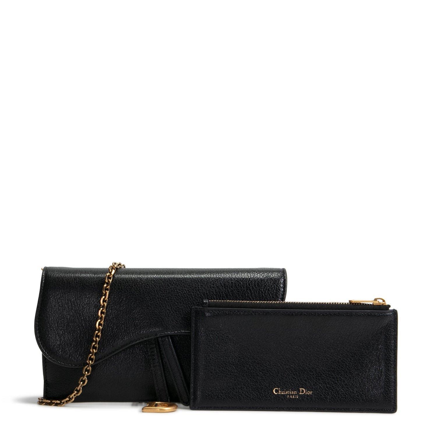 CHRISTIAN DIOR Small Saddle Pouch w/ Chain - Black
