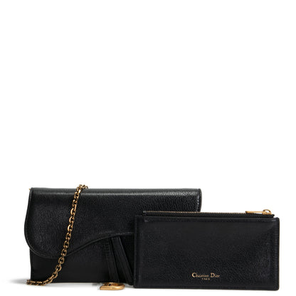 CHRISTIAN DIOR Small Saddle Pouch w/ Chain - Black