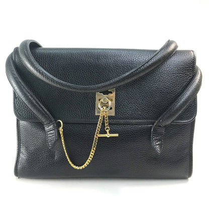 CELINE Handbag leather Black x Gold Metal vintage Chain lock Women Secondhand