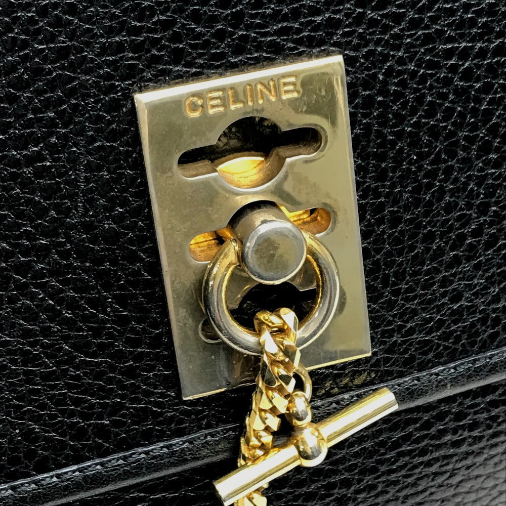 CELINE Handbag leather Black x Gold Metal vintage Chain lock Women Secondhand