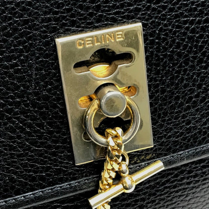 CELINE Handbag leather Black x Gold Metal vintage Chain lock Women Secondhand