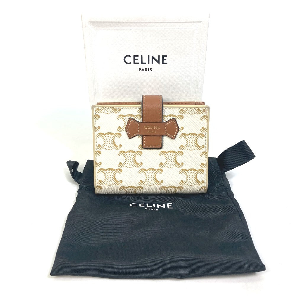 CELINE Folded wallet PVC / Leather White / brown Macadam Triomphe Wallet Women Secondhand