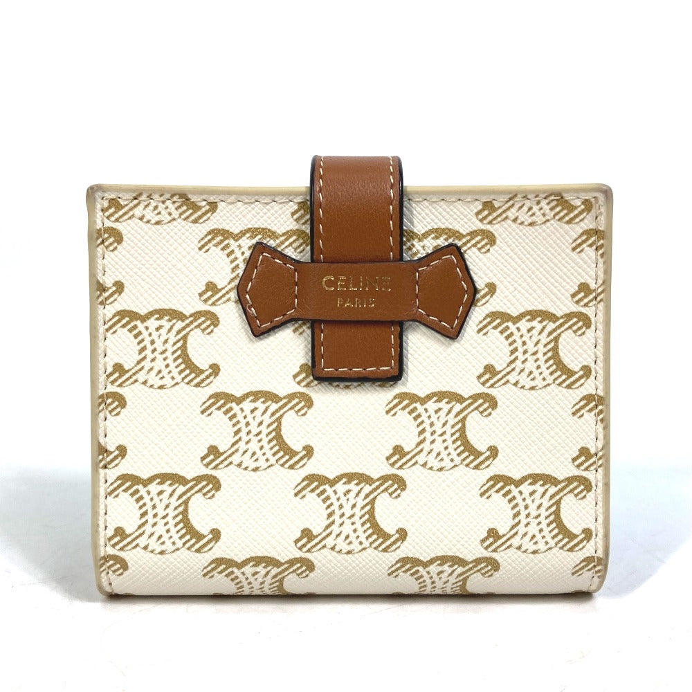 CELINE Folded wallet PVC / Leather White / brown Macadam Triomphe Wallet Women Secondhand