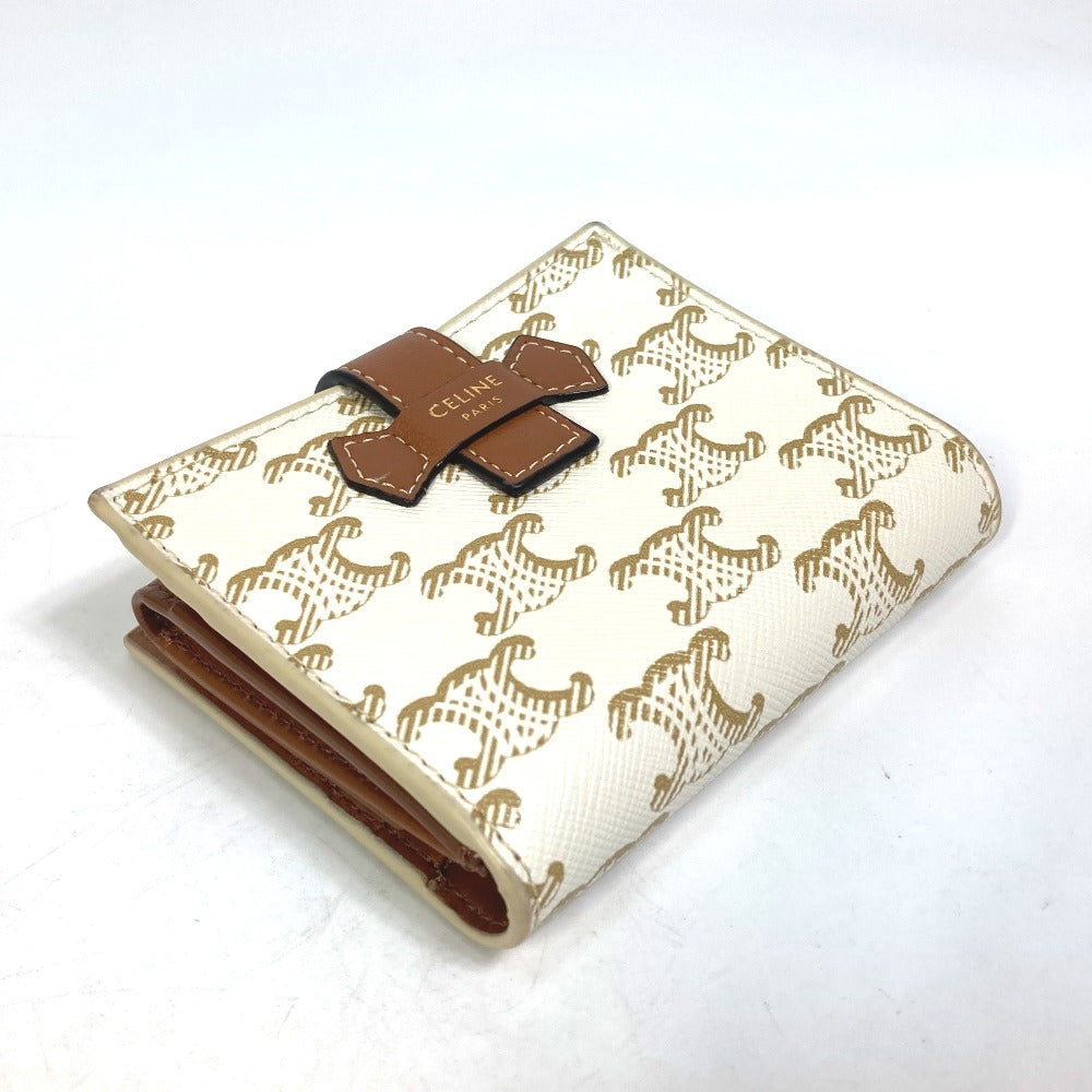 CELINE Folded wallet PVC / Leather White / brown Macadam Triomphe Wallet Women Secondhand