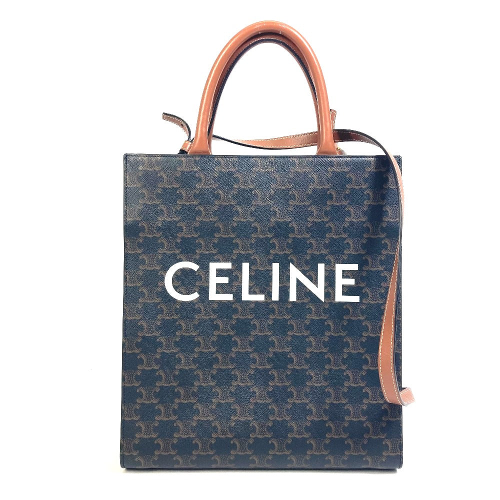 CELINE Tote Bag 191542 PVC / Leather Brown Triomphe Vertical Cover Small Tote Bag Women Used