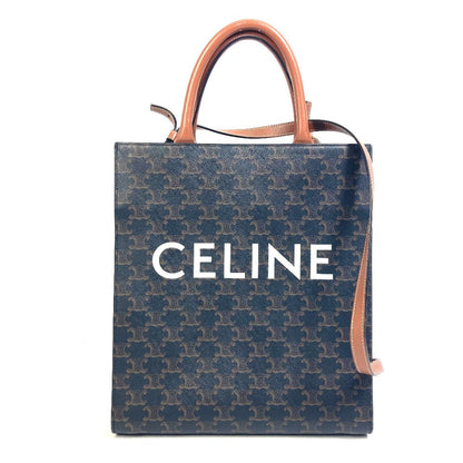 CELINE Tote Bag 191542 PVC / Leather Brown Triomphe Vertical Cover Small Tote Bag Women Used