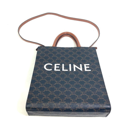 CELINE Tote Bag 191542 PVC / Leather Brown Triomphe Vertical Cover Small Tote Bag Women Used