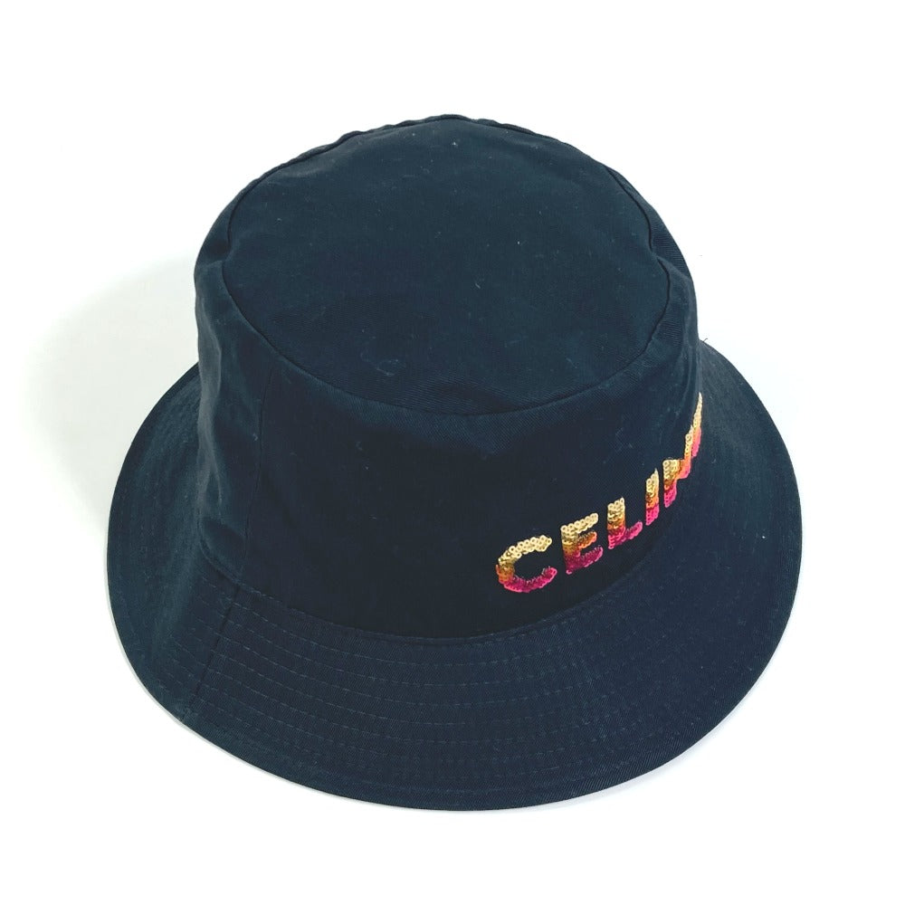 CELINE hat 2AUO1968P cotton/sequins black Embroidered gradient sequin Bucket Women M Secondhand