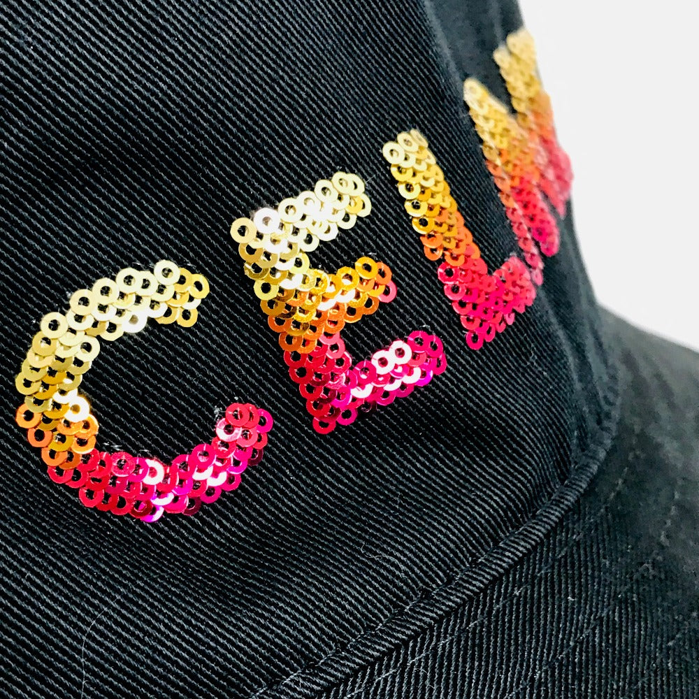 CELINE hat 2AUO1968P cotton/sequins black Embroidered gradient sequin Bucket Women M Secondhand