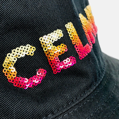 CELINE hat 2AUO1968P cotton/sequins black Embroidered gradient sequin Bucket Women M Secondhand
