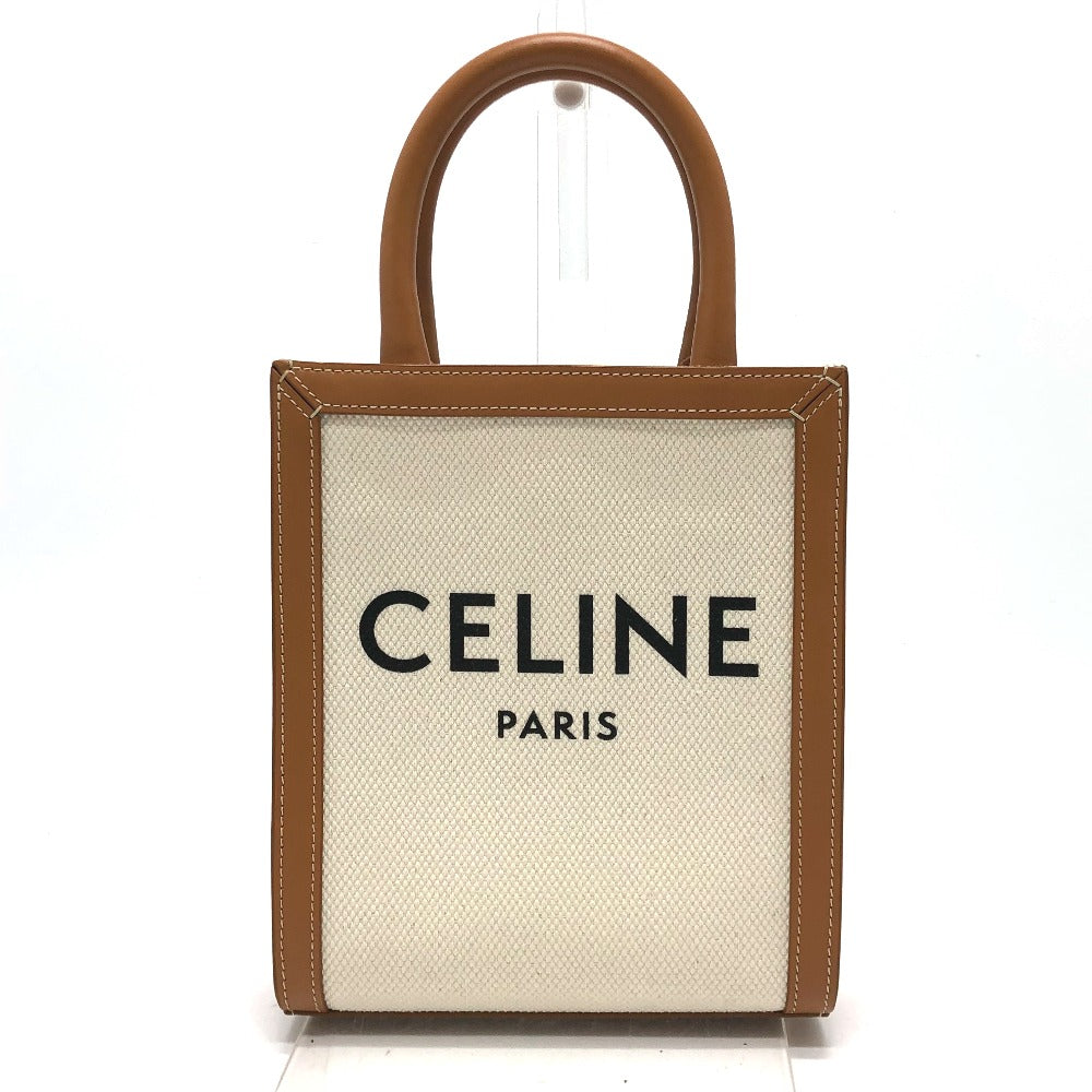 CELINE Shoulder Bag Canvas / leather beige logo Vertical hippo mini Women Used