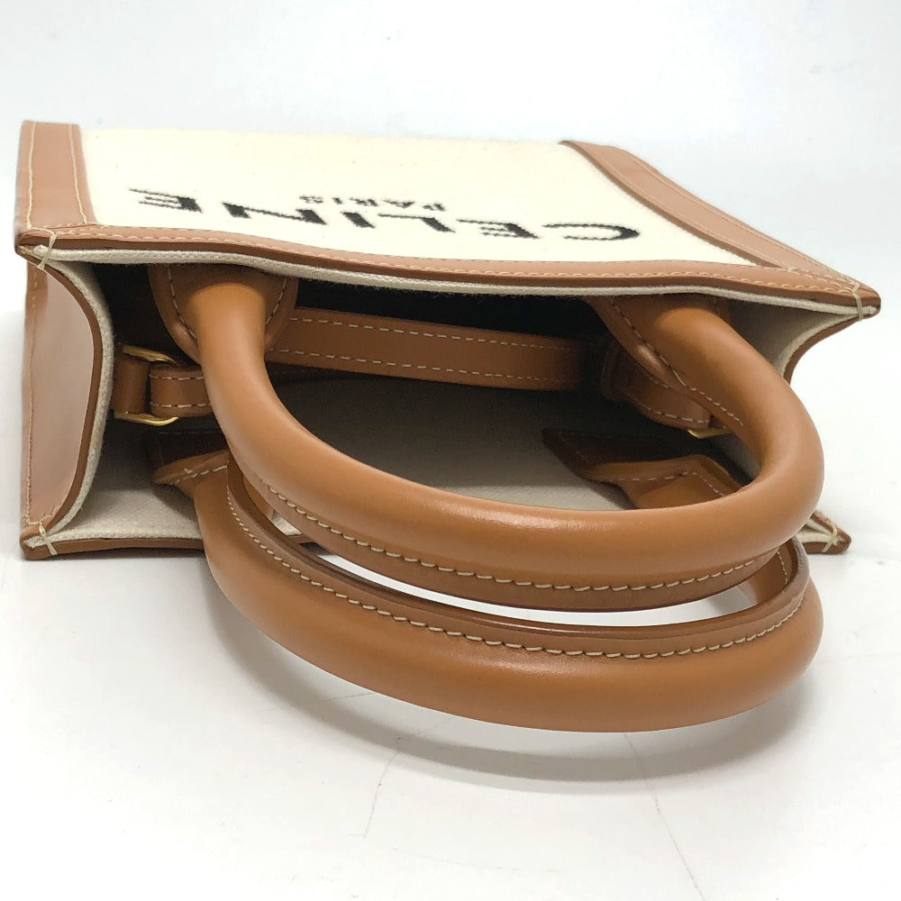 CELINE Shoulder Bag Canvas / leather beige logo Vertical hippo mini Women Used