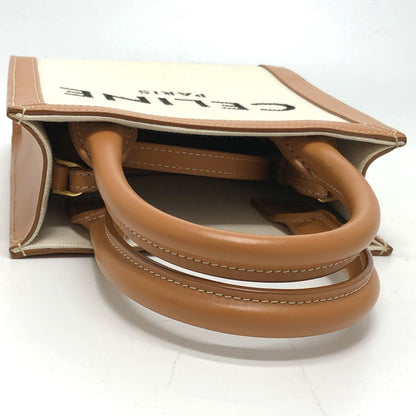 CELINE Shoulder Bag Canvas / leather beige logo Vertical hippo mini Women Used