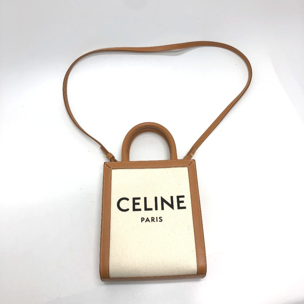CELINE Shoulder Bag Canvas / leather beige logo Vertical hippo mini Women Used
