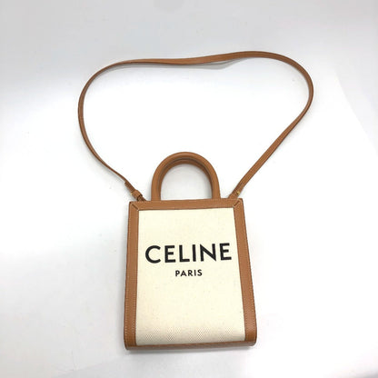 CELINE Shoulder Bag Canvas / leather beige logo Vertical hippo mini Women Used