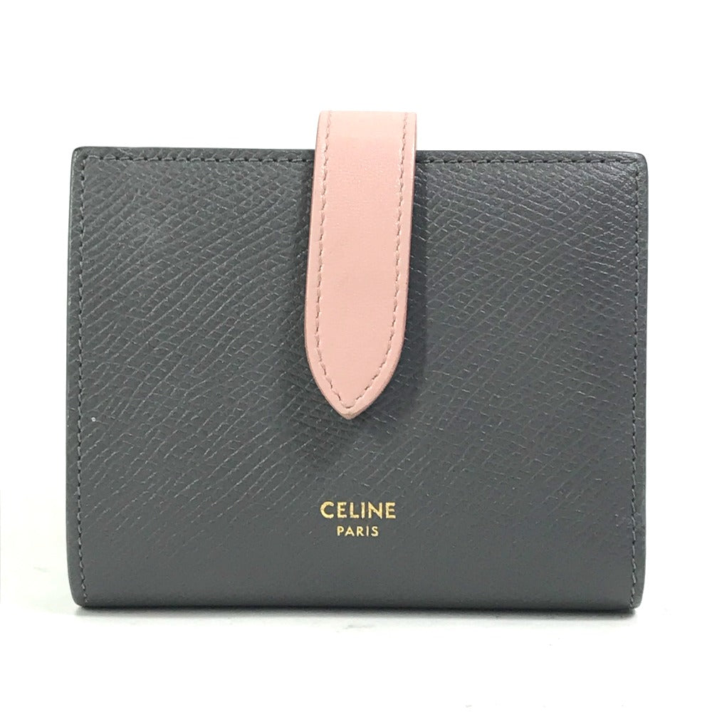 CELINE Trifold wallet 10H263BRU.10GV leather Gray x pink By color Small strap wallet Women Secondhand