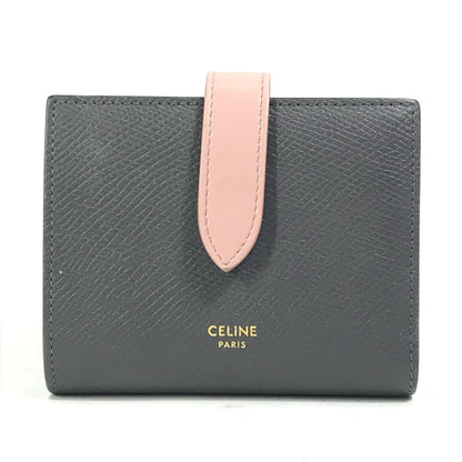 CELINE Trifold wallet 10H263BRU.10GV leather Gray x pink By color Small strap wallet Women Secondhand