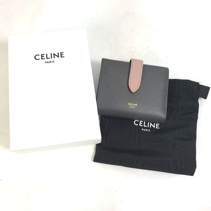 CELINE Trifold wallet 10H263BRU.10GV leather Gray x pink By color Small strap wallet Women Secondhand
